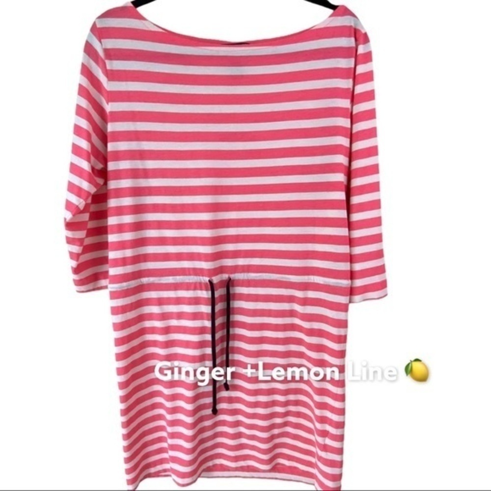 H&M Basic Pink White LIghtweight Striped Drawstring Dress Medium EUC